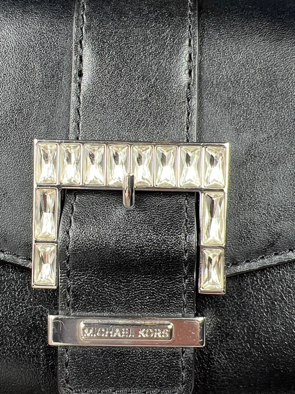Michael Kors Penelope Medium Leather Clutch Black Crystal Buckle EUC - Picture 7 of 11